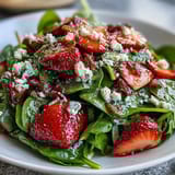 Baby in Bloom Spinach Strawberry Salad with Poppy Seed Dressing features fresh spinach, juicy strawberries, crumbled feta, and toasted almonds, drizzled with tangy poppy seed dressing.  