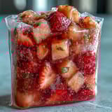 Strawberry Pineapple Daiquiri Freezer Pouches in frosty pouches, bursting with tropical fruit flavors and perfect for poolside sipping.  