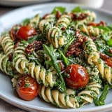 Summer pasta with pesto tomatoes