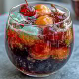 Colorful sherbet and lemon-lime soda punch, garnished with fresh citrus slices for a refreshing party drink.