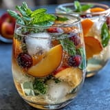 Refreshing non-alcoholic sangria featuring white grape and citrus fruits, perfect for spring brunches or garden parties.