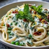 Vibrant Lemon Ricotta Pasta dish garnished with mint and grated Parmesan cheese.