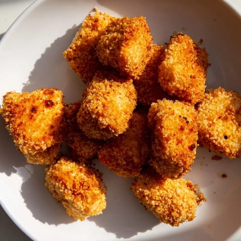 A close-up of delicious Chicken Nuggets, showing the crunchy breading and savory, tender chicken inside.
