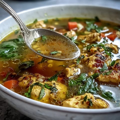 Golden Soothing Turmeric Chicken With Pearl Barley, steaming in a cozy bowl.