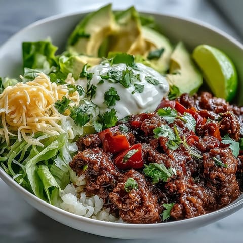 Layered with juicy tomatoes, shredded cheddar, and a dollop of sour cream, this Low Carb Burrito Bowl gets a bright squeeze of fresh lime. 