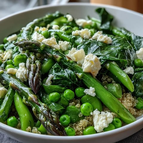 This nourishing Spring Green Bowl features bright spring vegetables, hearty grains, and fresh herbs, making a perfect light, wholesome vegetarian meal.