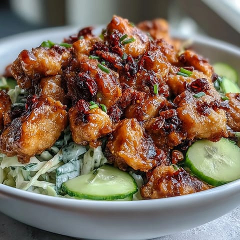 Crunchy vegetables and tender chicken coated in creamy spicy sauce make this vibrant Bang Bang Chicken Bowl.