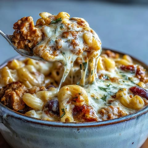 This hearty Baked Ranch Turkey Chili Mac casserole is served from the Dutch oven with a spoon, ready to eat.