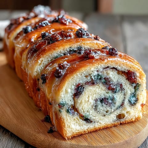 Bright lemon blueberry sourdough swirl bread with juicy berries and citrus zest, baked golden and ready to slice.