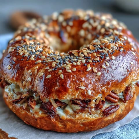 Cottage cheese bagels with golden crust, soft inside, topped with everything bagel seasoning.  