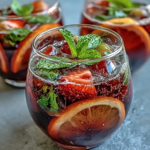 Vibrant spring sangria mocktail with white grape juice and citrus slices in a pitcher, garnished with fresh mint and ice.