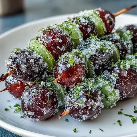 Refreshing frozen grape skewers rolled in fragrant lime sugar, ideal for hot days and easy entertaining.