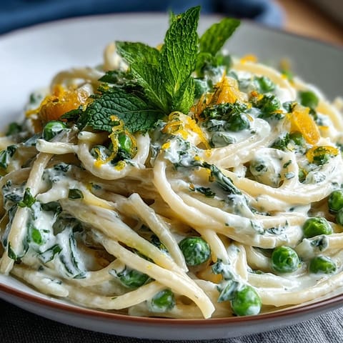 Creamy Lemon Ricotta Pasta with bright peas and fresh mint, a perfect spring meal.
