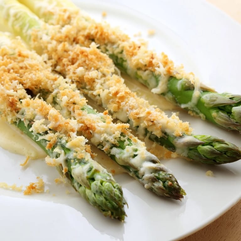 Warm, comforting Asparagus Casserole with a crispy breadcrumb topping, perfect for springtime meals.