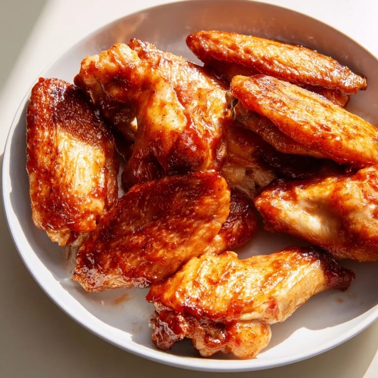 Close-up of succulent Honey BBQ Chicken Wings, showcasing the sticky, flavorful sauce and perfect char.