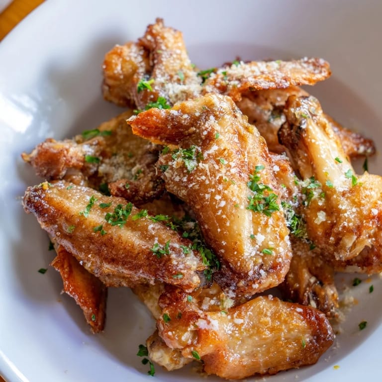 Appetizing close-up: freshly grated Parmesan generously coats the delicious Garlic Parmesan Wings.
