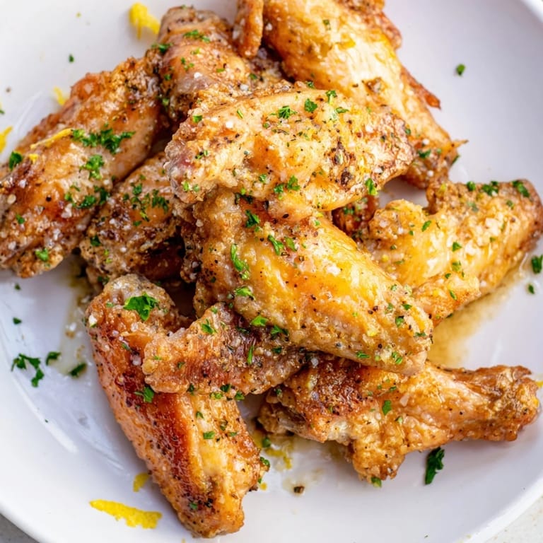 Freshly made Lemon Pepper Wings feature a fragrant citrus zest coating, ready for serving tonight.