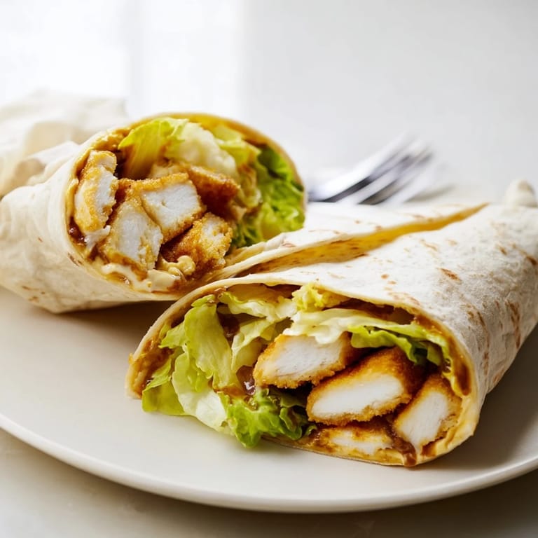 Homemade Honey Mustard Chicken Wrap served on a plate with a side of creamy dressing for dipping.