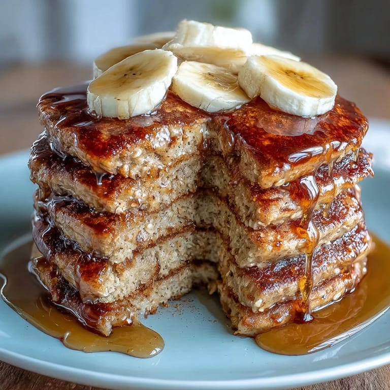 Fluffy Banana Oat Pancakes, a wholesome breakfast with ripe fruit and cinnamon.