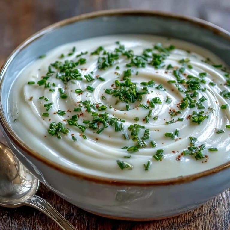 French-style creamy celery root bisque topped with parsley, a perfect vegetarian soup for a dinner party.