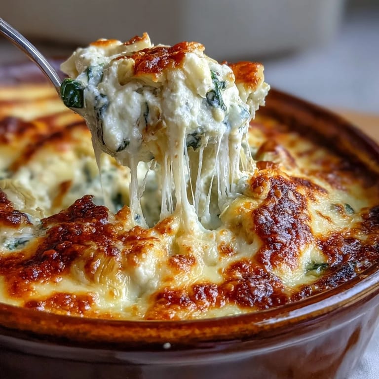 Easy homemade spinach artichoke dip, rich with cream cheese and mozzarella, steaming in a baking dish next to colorful vegetable sticks for a healthy appetizer.