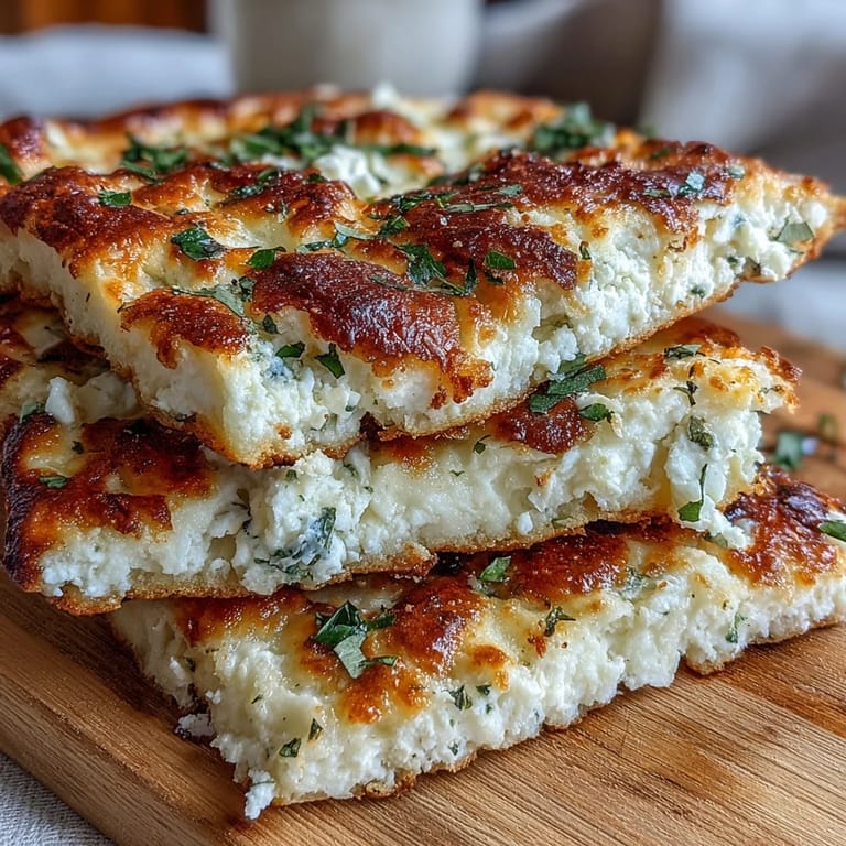 Close-up of a Fluffy Cottage Cheese Flatbread slice revealing a soft, tender interior with visible cottage cheese curds.