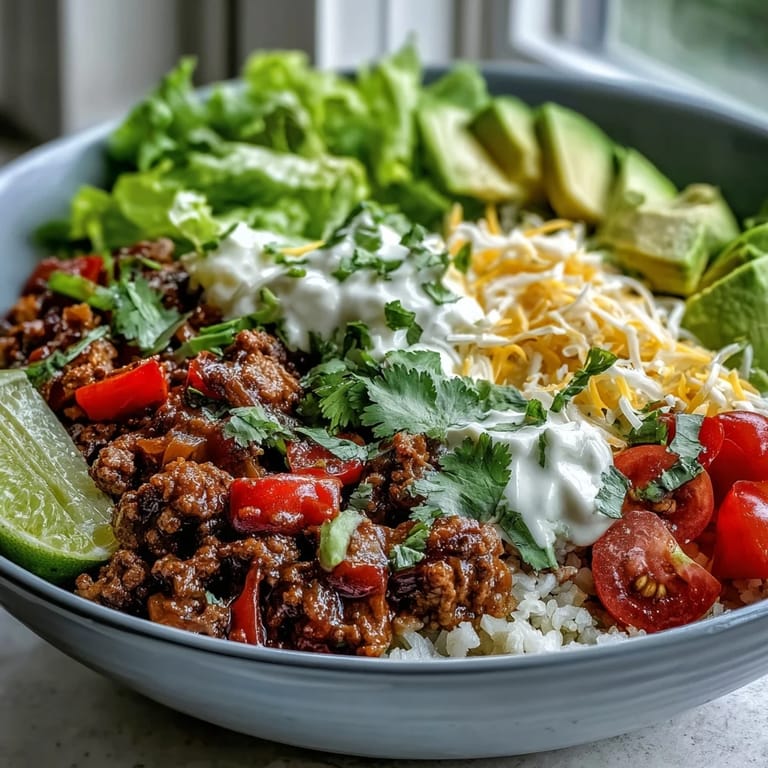 Vibrant toppings of diced avocado, fresh cilantro, and cherry tomatoes crown this Low Carb Burrito Bowl for a satisfying, Mexican-inspired dinner.