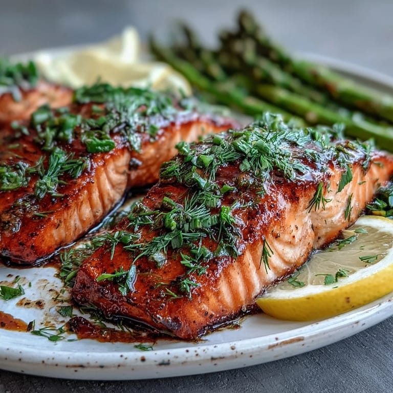Pan-seared Marry Me Salmon brushed with olive oil, garlic, and lemon marinade, ready to serve.