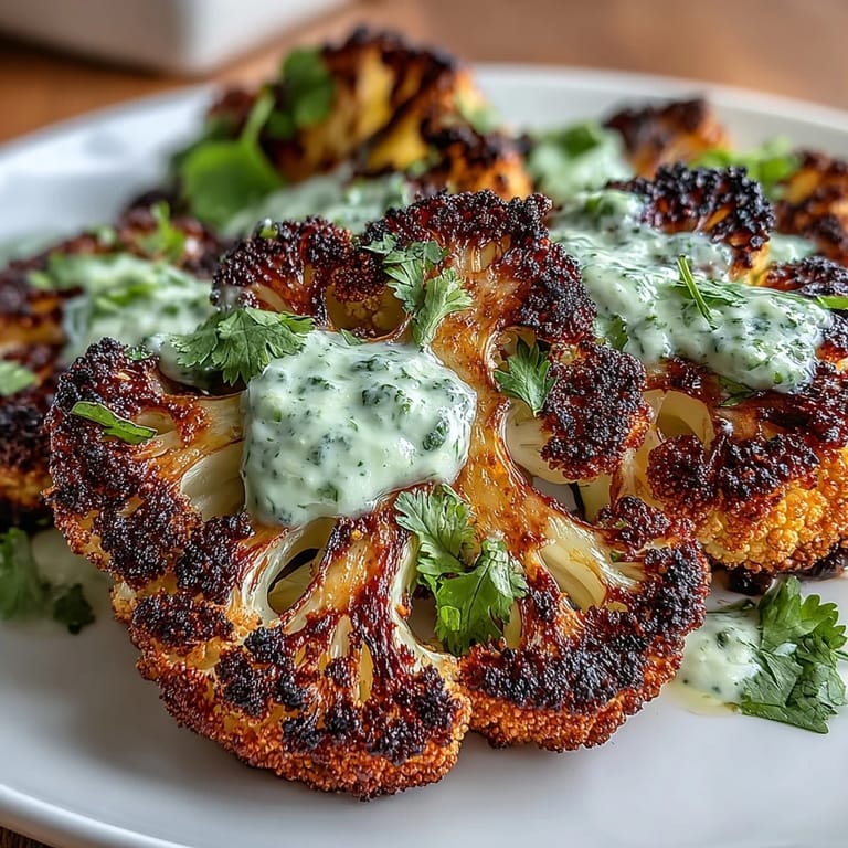 Crispy roasted cauliflower steaks with bold chili-lime flavor, topped with smooth avocado crema for a satisfying keto-friendly meal.