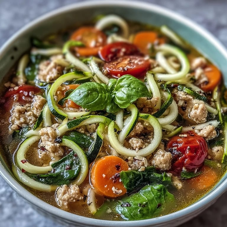 Healthy and satisfying, turkey and veggie zucchini noodle soup is a low-carb dinner brimming with tender turkey and crisp zucchini noodles.