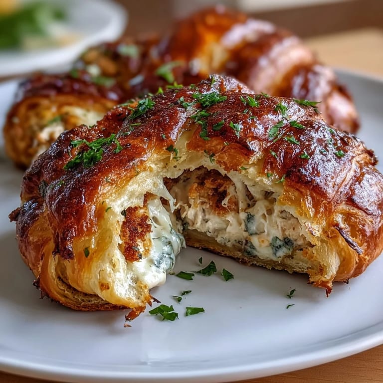 Indulgent chicken pillows with a creamy cheese filling, wrapped in buttery crescent dough and finished with a garlicky Parmesan sauce.