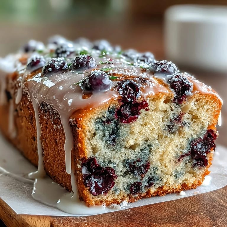 Moist lemon blueberry bread with a tender crumb, sweet glaze, and vibrant berries, ideal for festive celebrations and brunches.