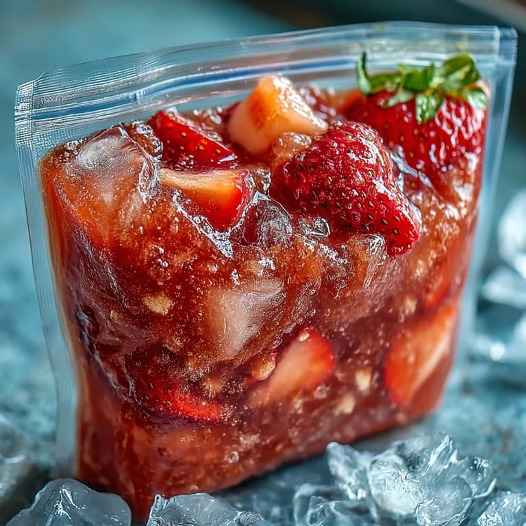 Make-ahead frozen daiquiri pouches with fresh strawberries and pineapple, ready to serve at summer gatherings or beach days.  