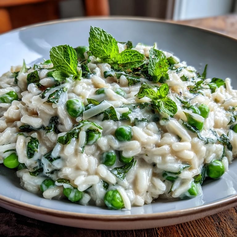 Fresh spring peas and fragrant mint bring vibrant flavor to this classic Italian risotto, finished with Parmesan and a hint of lemon.