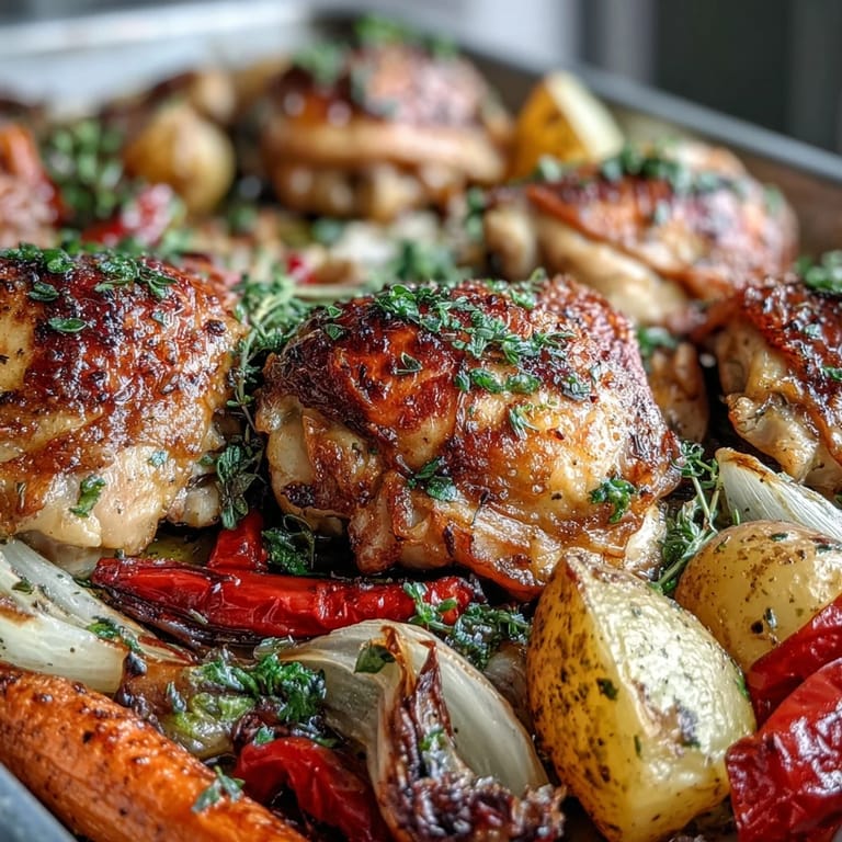 Crispy-skinned chicken and caramelized vegetables come together on a sheet pan for a wholesome, gluten-free meal.