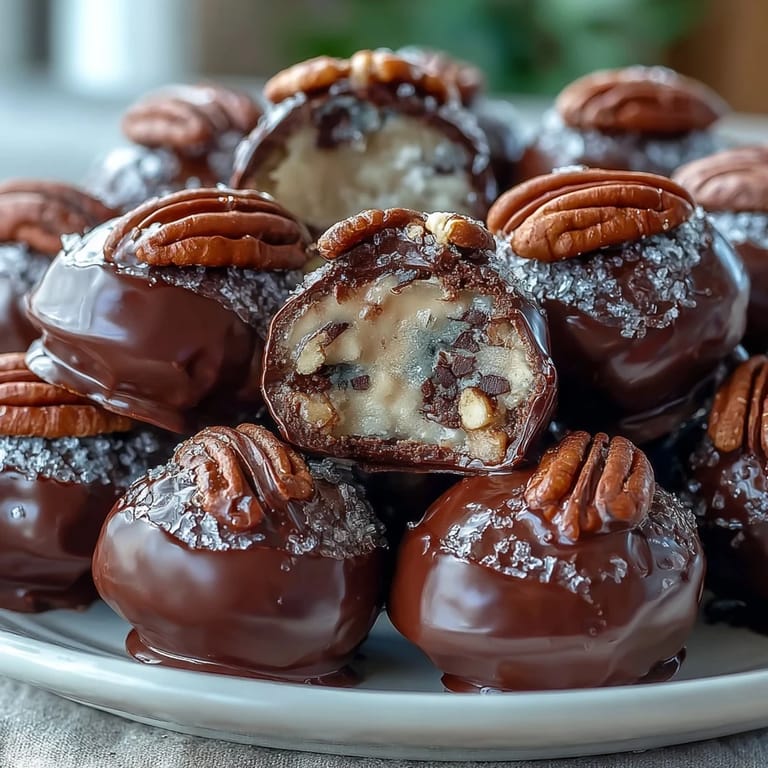 Decadent Southern bourbon balls featuring pecans and semisweet chocolate, ideal for holiday dessert trays.