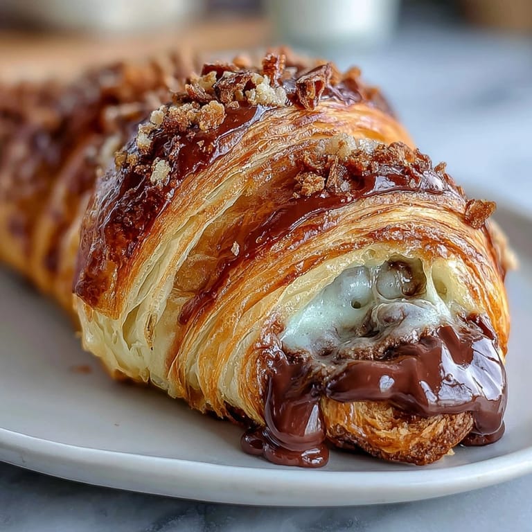 Golden, buttery sourdough croissants with luscious dark chocolate filling, offering crisp layers and a tender, tangy crumb.  