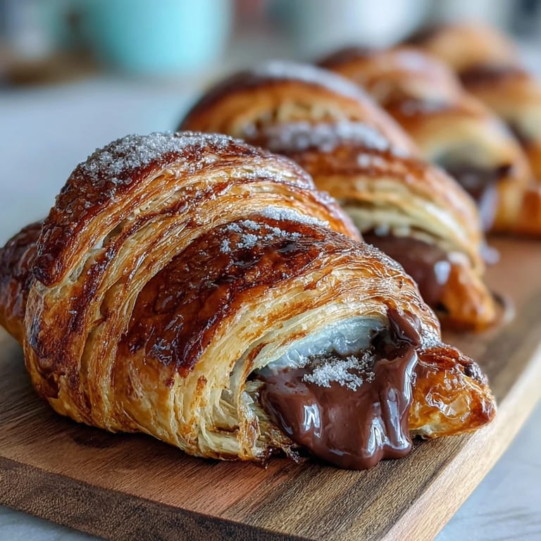 Elegant sourdough croissants wrapped around dark chocolate batons, baked to golden perfection for a decadent pastry experience.