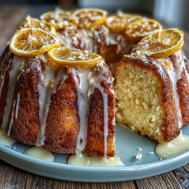 Zesty lemon pound cake baked with Limoncello, drizzled with glossy lemon glaze, ideal for special occasions.
