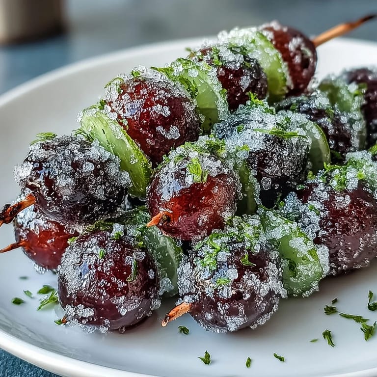 Refreshing frozen grape skewers rolled in fragrant lime sugar, ideal for hot days and easy entertaining.