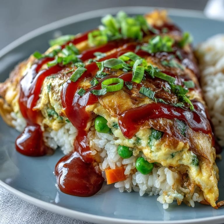 Savory ketchup rice enveloped in silken, cloud-like omelet, a delicious Japanese delight.