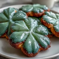 Festive shamrock sugar cookies decorated with smooth green royal icing for St. Patrick's Day celebrations.  