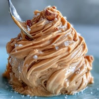 Creamy peanut butter banana ice cream with swirls of rich nutty flavor and ripe banana sweetness.  